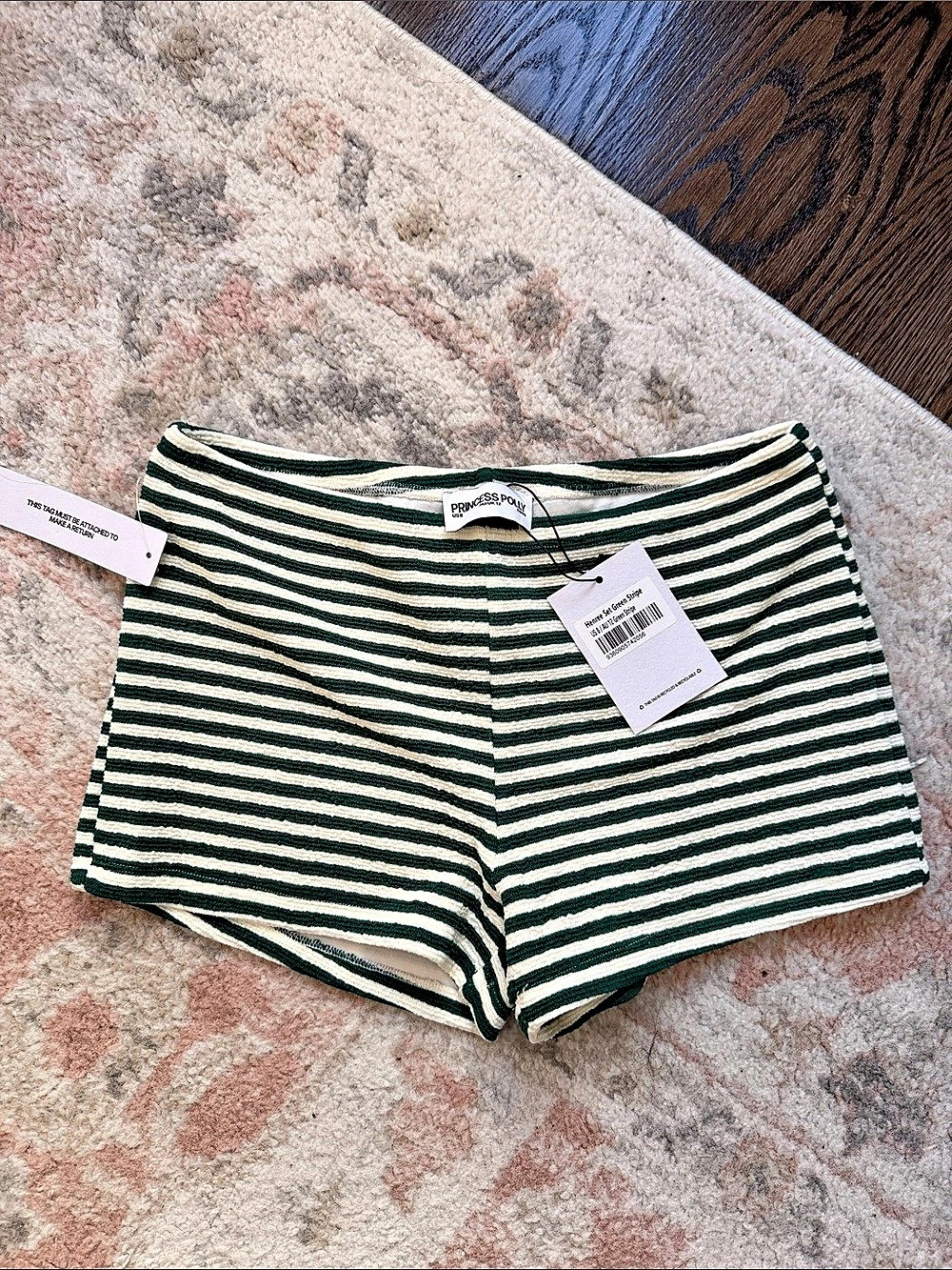 Free People Striped High Waist Shorts in Green & White Size Medium NWT